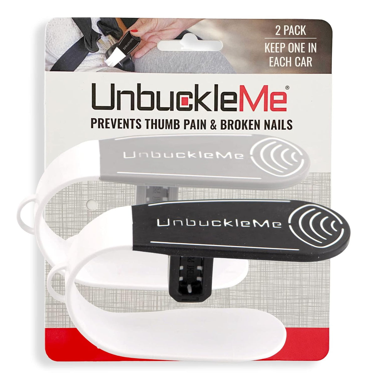 Car Seat Buckle Release Tool (As Seen on Shark Tank) - Easy Opener Aid for Arthritis, Long Nails, Older Kids - Button Pusher for Infant, Toddler, Convertible Car Seats (2 Pack, Blue & Red)
