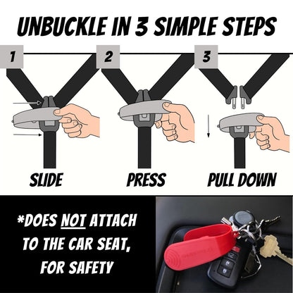 Car Seat Buckle Release Tool (As Seen on Shark Tank) - Easy Opener Aid for Arthritis, Long Nails, Older Kids - Button Pusher for Infant, Toddler, Convertible Car Seats (2 Pack, Blue & Red)