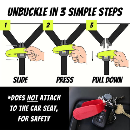 Car Seat Buckle Release Tool (As Seen on Shark Tank) - Easy Opener Aid for Arthritis, Long Nails, Older Kids - Button Pusher for Infant, Toddler, Convertible Car Seats (2 Pack, Blue & Red)