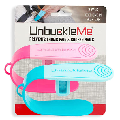 Car Seat Buckle Release Tool (As Seen on Shark Tank) - Easy Opener Aid for Arthritis, Long Nails, Older Kids - Button Pusher for Infant, Toddler, Convertible Car Seats (2 Pack, Blue & Red)