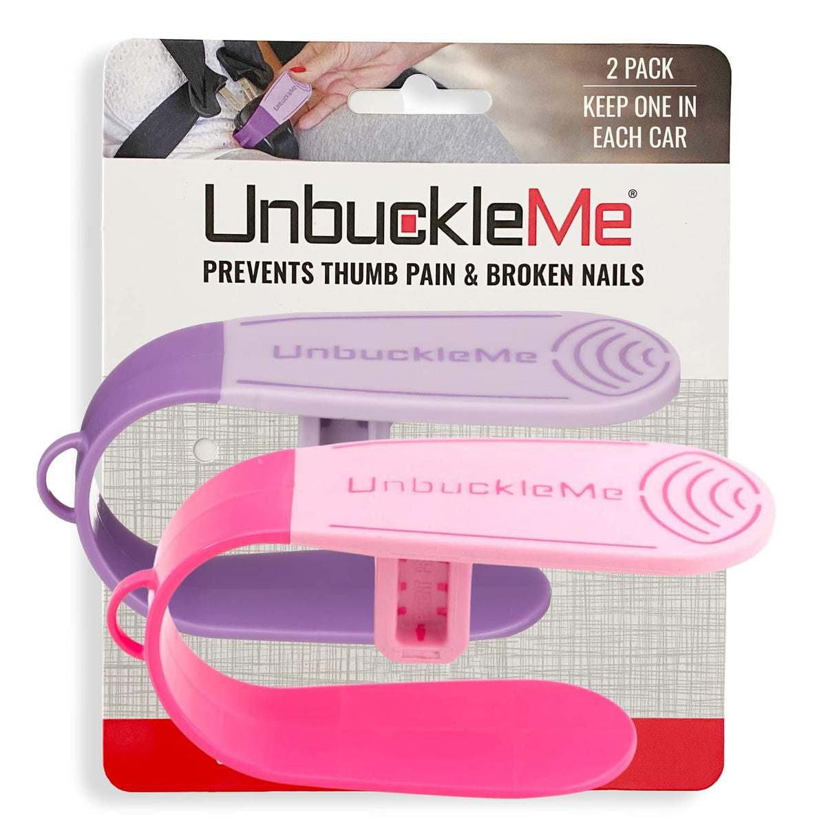 Car Seat Buckle Release Tool (As Seen on Shark Tank) - Easy Opener Aid for Arthritis, Long Nails, Older Kids - Button Pusher for Infant, Toddler, Convertible Car Seats (2 Pack, Blue & Red)
