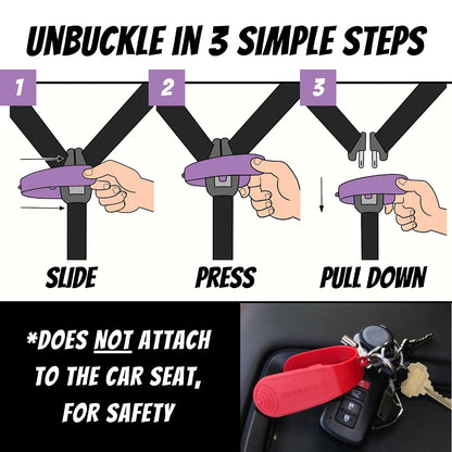 Car Seat Buckle Release Tool (As Seen on Shark Tank) - Easy Opener Aid for Arthritis, Long Nails, Older Kids - Button Pusher for Infant, Toddler, Convertible Car Seats (2 Pack, Blue & Red)