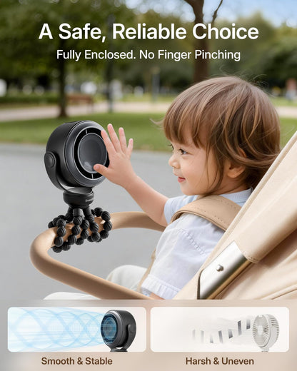 Portable Stroller Fan, Pinch-Proof Baby Fan - Cream