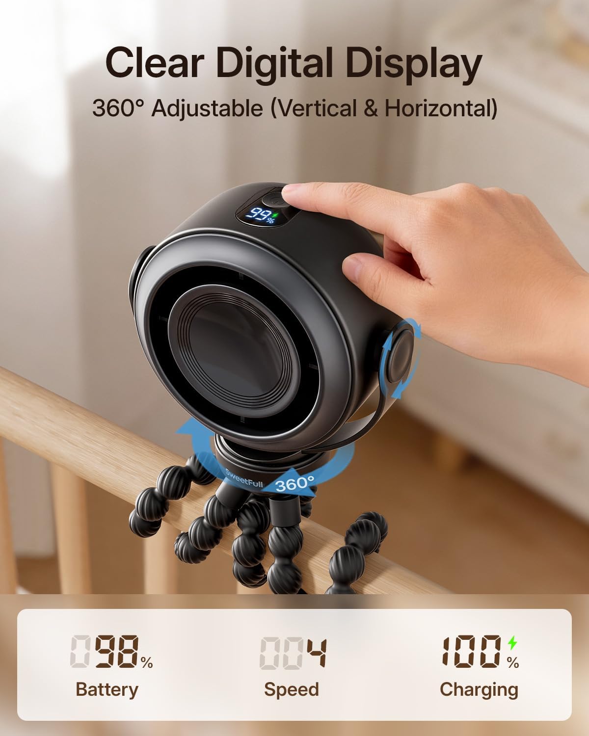 Portable Stroller Fan, Pinch-Proof Baby Fan - Cream