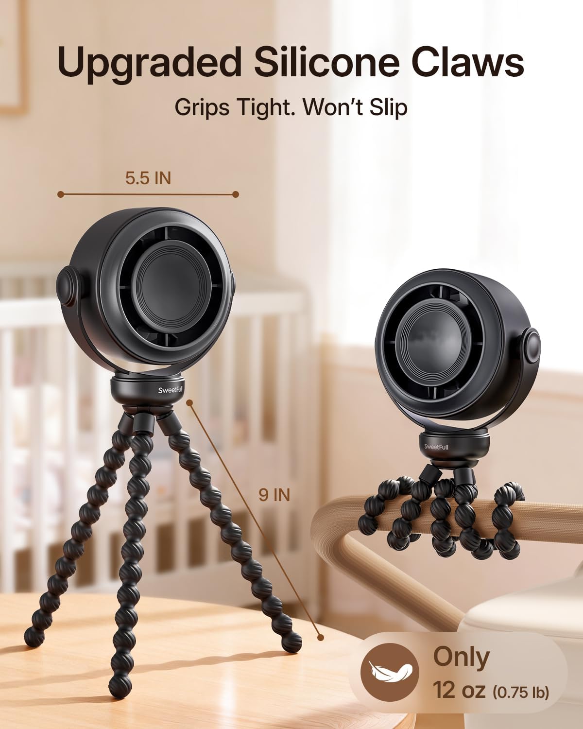Portable Stroller Fan, Pinch-Proof Baby Fan - Cream