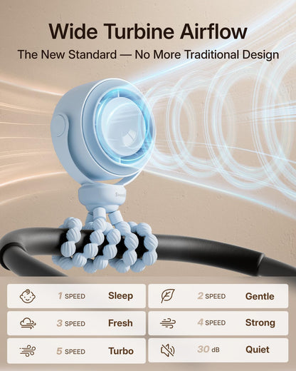 Portable Stroller Fan, Pinch-Proof Baby Fan - Cream