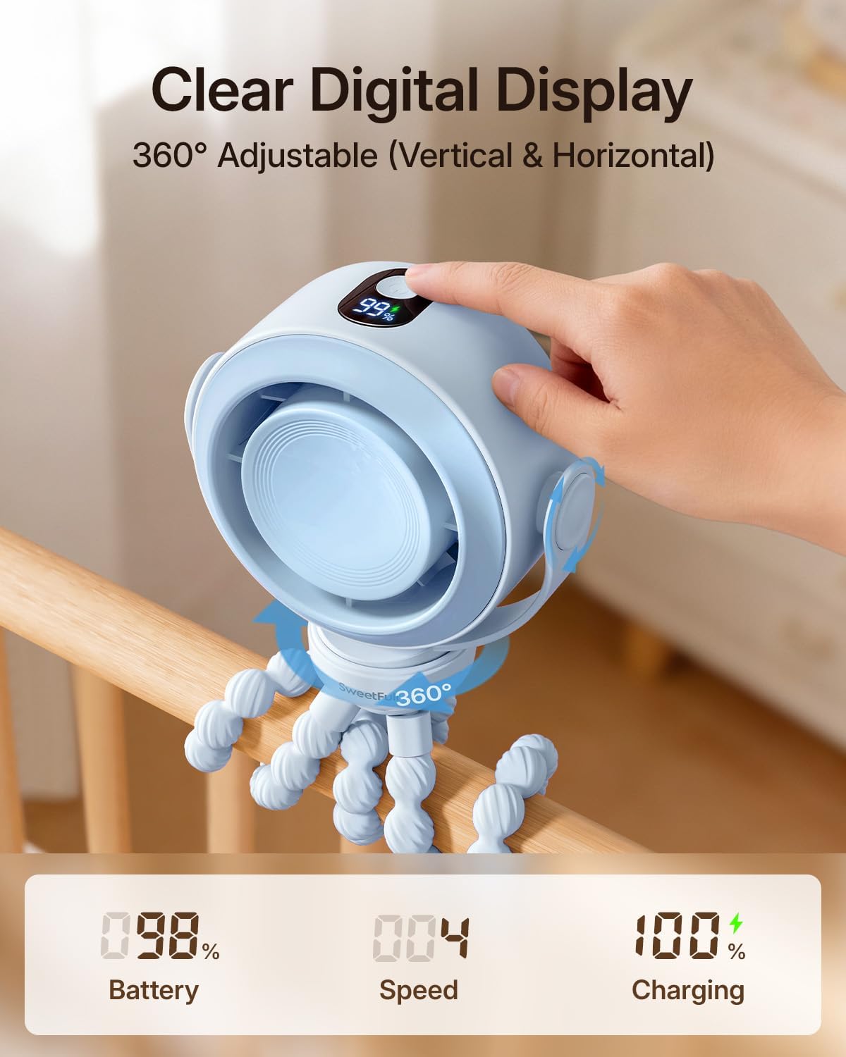 Portable Stroller Fan, Pinch-Proof Baby Fan - Cream