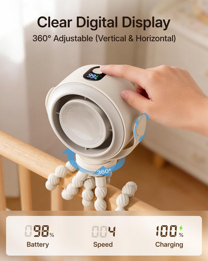 Portable Stroller Fan, Pinch-Proof Baby Fan - Cream