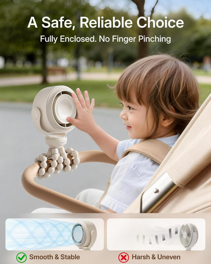 Portable Stroller Fan, Pinch-Proof Baby Fan - Cream