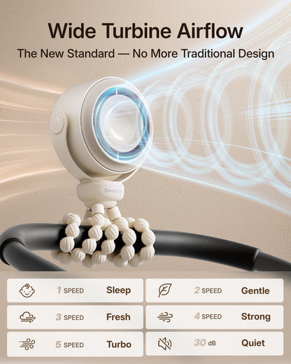 Portable Stroller Fan, Pinch-Proof Baby Fan - Cream