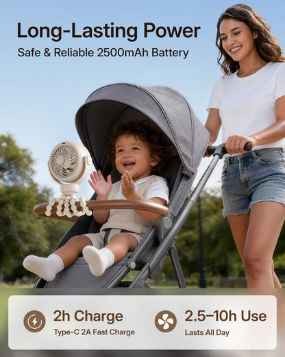 Portable Stroller Fan, Pinch-Proof Baby Fan - Cream