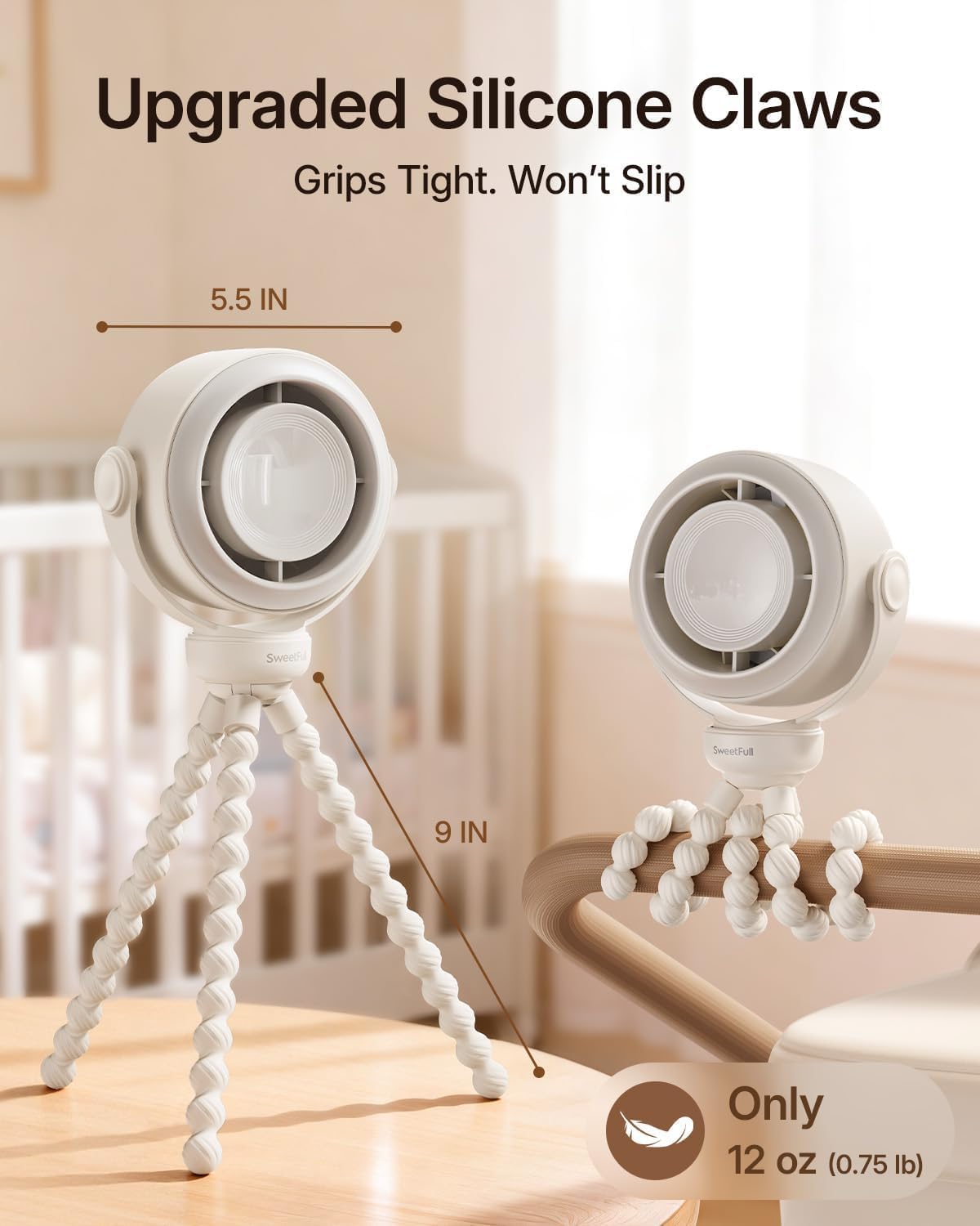Portable Stroller Fan, Pinch-Proof Baby Fan - Cream