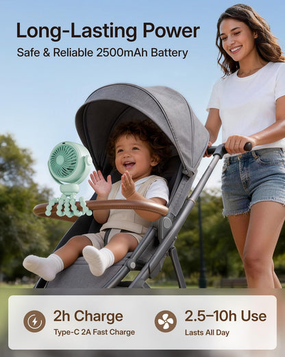 Portable Stroller Fan, Pinch-Proof Baby Fan - Cream