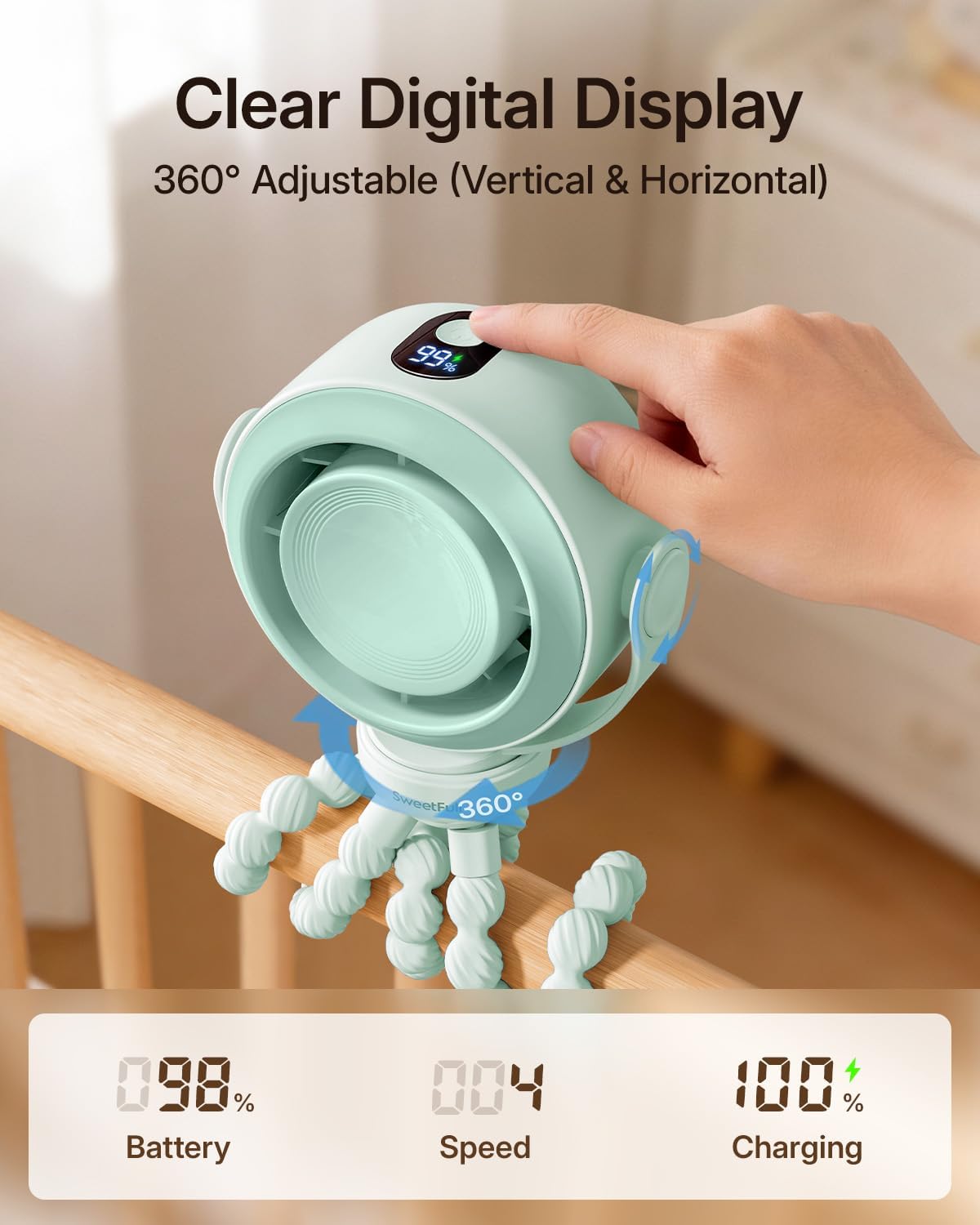 Portable Stroller Fan, Pinch-Proof Baby Fan - Cream