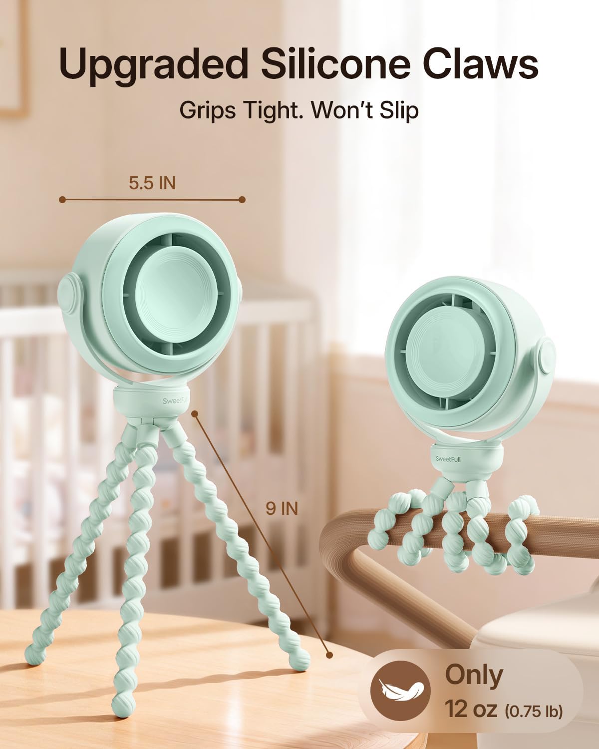 Portable Stroller Fan, Pinch-Proof Baby Fan - Cream