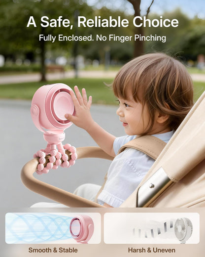 Portable Stroller Fan, Pinch-Proof Baby Fan - Cream