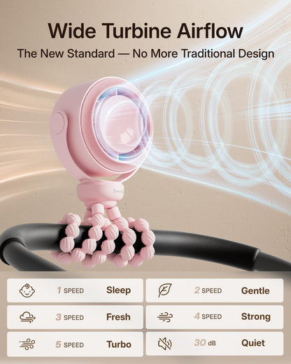 Portable Stroller Fan, Pinch-Proof Baby Fan - Cream