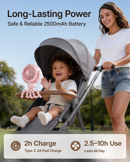Portable Stroller Fan, Pinch-Proof Baby Fan - Cream