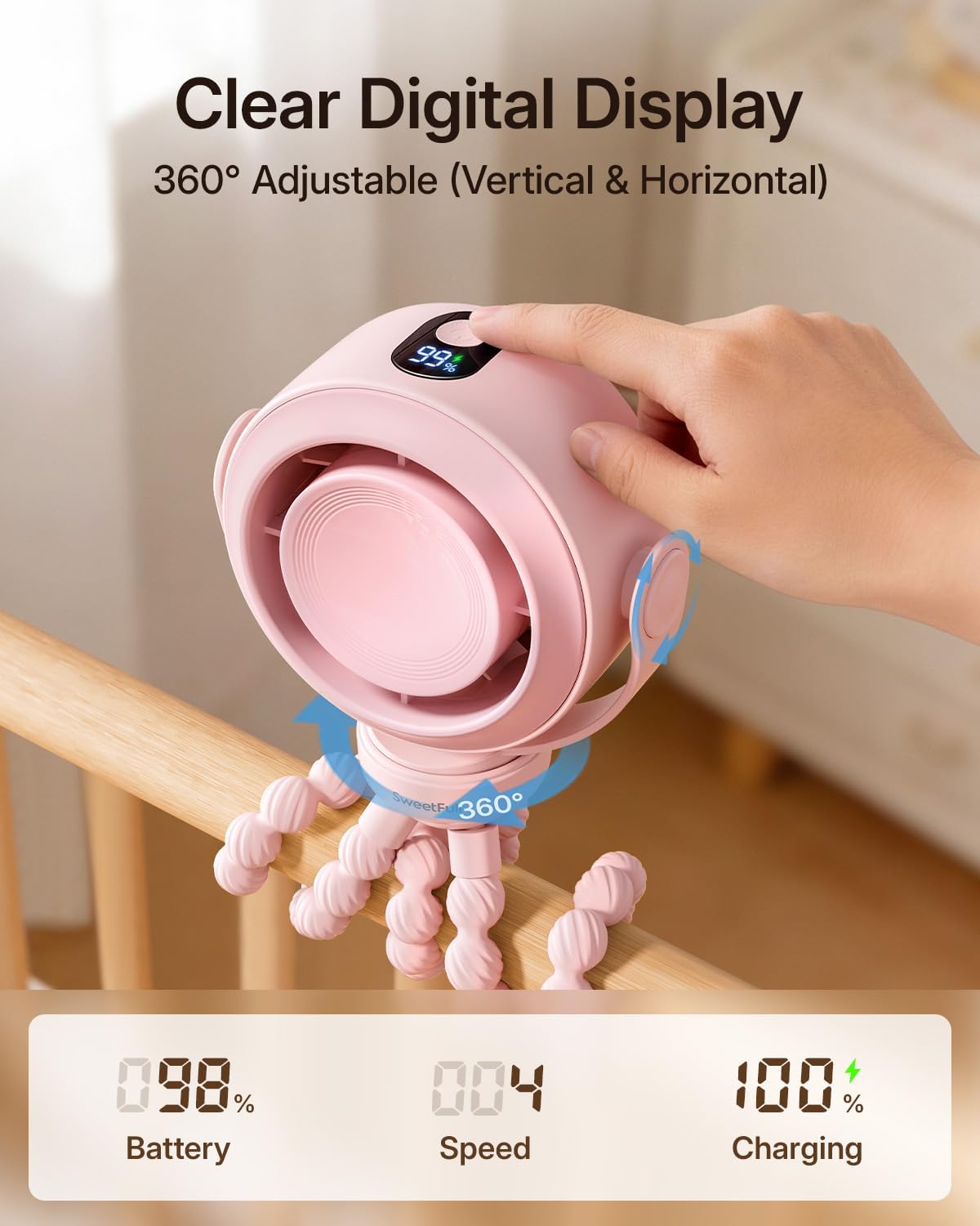 Portable Stroller Fan, Pinch-Proof Baby Fan - Cream