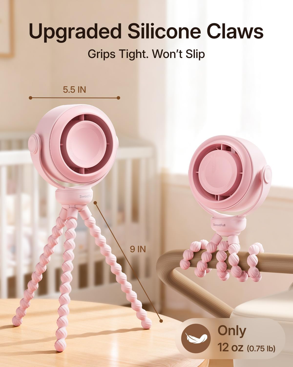 Portable Stroller Fan, Pinch-Proof Baby Fan - Cream