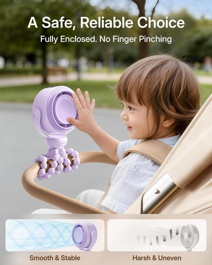 Portable Stroller Fan, Pinch-Proof Baby Fan - Cream