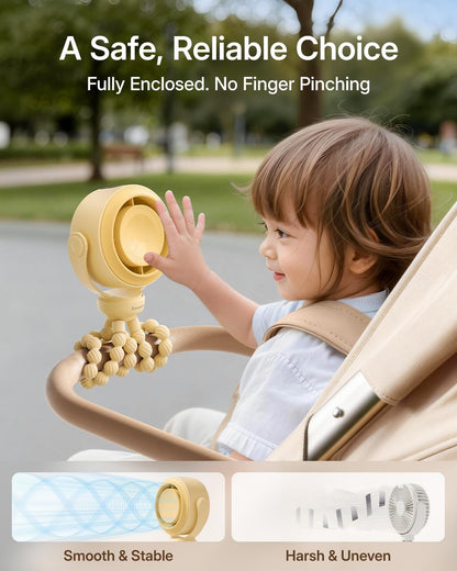 Portable Stroller Fan, Pinch-Proof Baby Fan - Cream