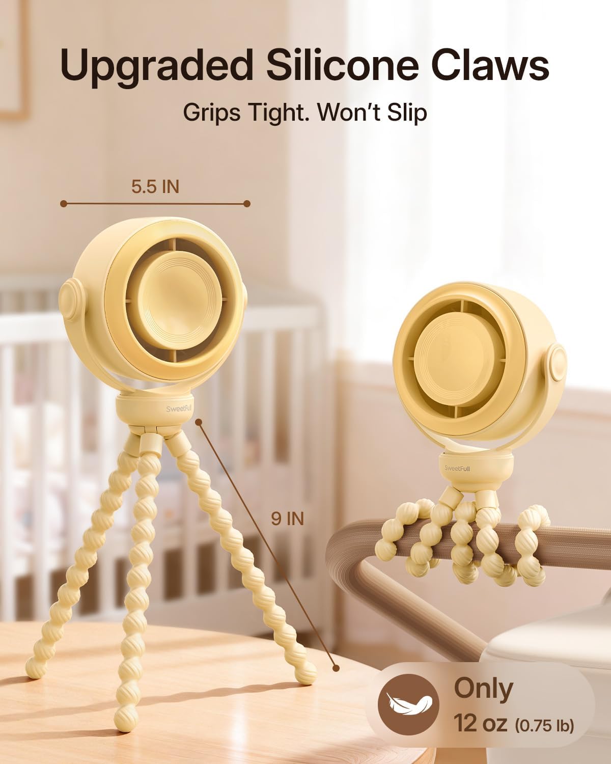 Portable Stroller Fan, Pinch-Proof Baby Fan - Cream
