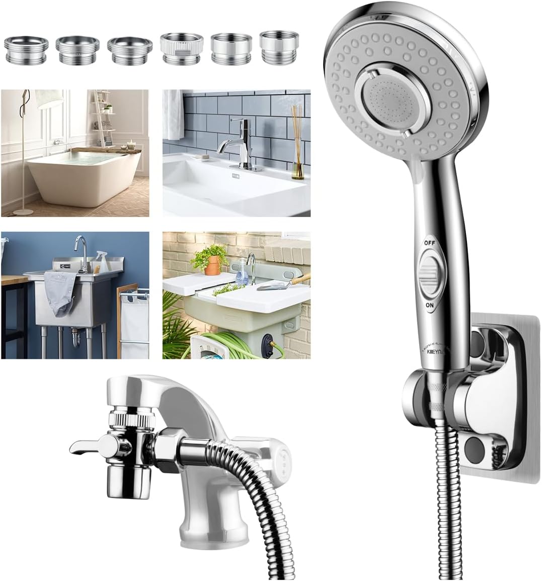 Filter Dog Shower-Attachment for Bathtub-Faucet - ON/OFF Shower Head Attaches to Tub Spout, Pet Wash Hose Sink Sprayer (5 Adapters), Bathroom Kitchen Tap Extension for Hair Washing & Baby Bath