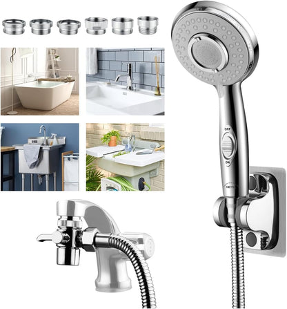Filter Dog Shower-Attachment for Bathtub-Faucet - ON/OFF Shower Head Attaches to Tub Spout, Pet Wash Hose Sink Sprayer (5 Adapters), Bathroom Kitchen Tap Extension for Hair Washing & Baby Bath