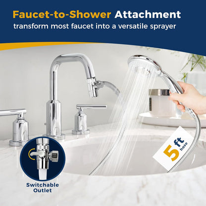 Filter Dog Shower-Attachment for Bathtub-Faucet - ON/OFF Shower Head Attaches to Tub Spout, Pet Wash Hose Sink Sprayer (5 Adapters), Bathroom Kitchen Tap Extension for Hair Washing & Baby Bath