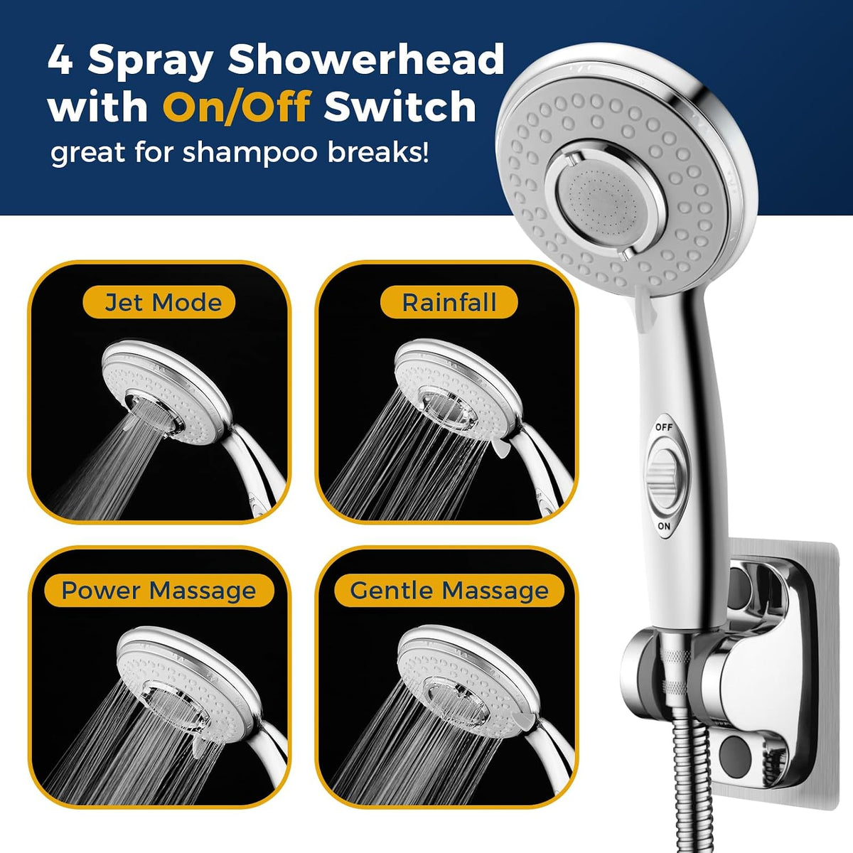 Filter Dog Shower-Attachment for Bathtub-Faucet - ON/OFF Shower Head Attaches to Tub Spout, Pet Wash Hose Sink Sprayer (5 Adapters), Bathroom Kitchen Tap Extension for Hair Washing & Baby Bath