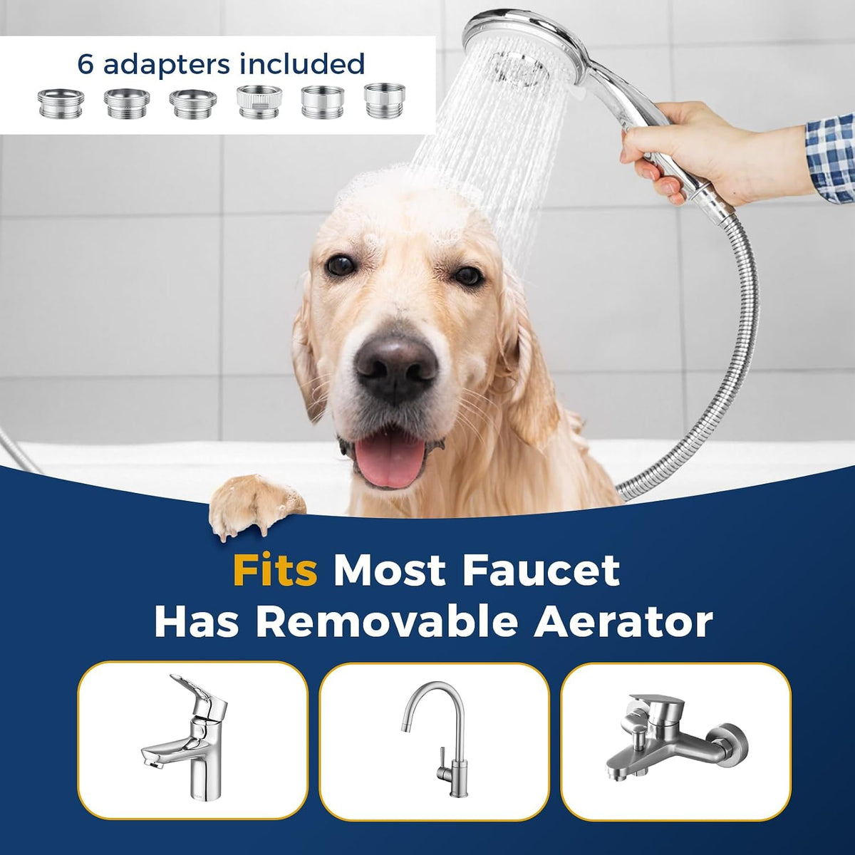 Filter Dog Shower-Attachment for Bathtub-Faucet - ON/OFF Shower Head Attaches to Tub Spout, Pet Wash Hose Sink Sprayer (5 Adapters), Bathroom Kitchen Tap Extension for Hair Washing & Baby Bath