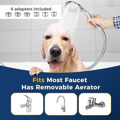 Filter Dog Shower-Attachment for Bathtub-Faucet - ON/OFF Shower Head Attaches to Tub Spout, Pet Wash Hose Sink Sprayer (5 Adapters), Bathroom Kitchen Tap Extension for Hair Washing & Baby Bath