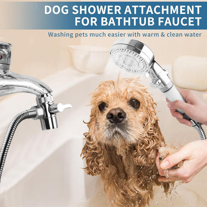 Filter Dog Shower-Attachment for Bathtub-Faucet - ON/OFF Shower Head Attaches to Tub Spout, Pet Wash Hose Sink Sprayer (5 Adapters), Bathroom Kitchen Tap Extension for Hair Washing & Baby Bath