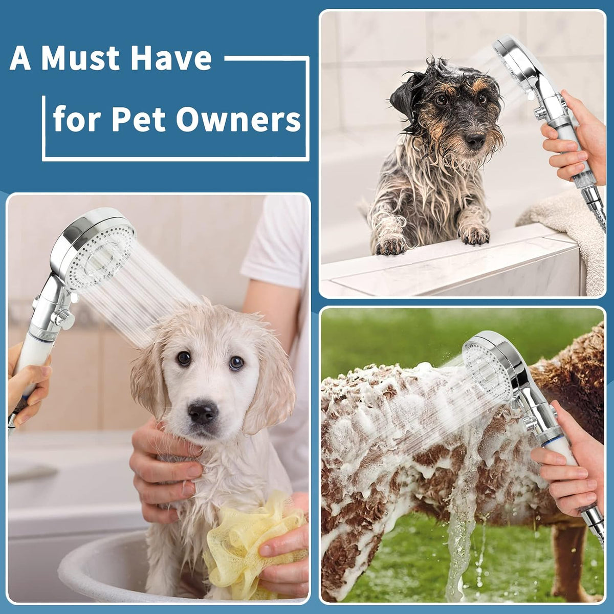 Filter Dog Shower-Attachment for Bathtub-Faucet - ON/OFF Shower Head Attaches to Tub Spout, Pet Wash Hose Sink Sprayer (5 Adapters), Bathroom Kitchen Tap Extension for Hair Washing & Baby Bath