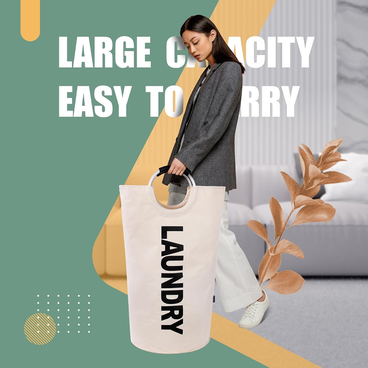 90L Light Laundry Basket (13 Colors), Waterproof Laundry Hamper, Laundry Bag with Padded Handles, Clothes Hamper, Collapsible Laundry Basket Easy Storage