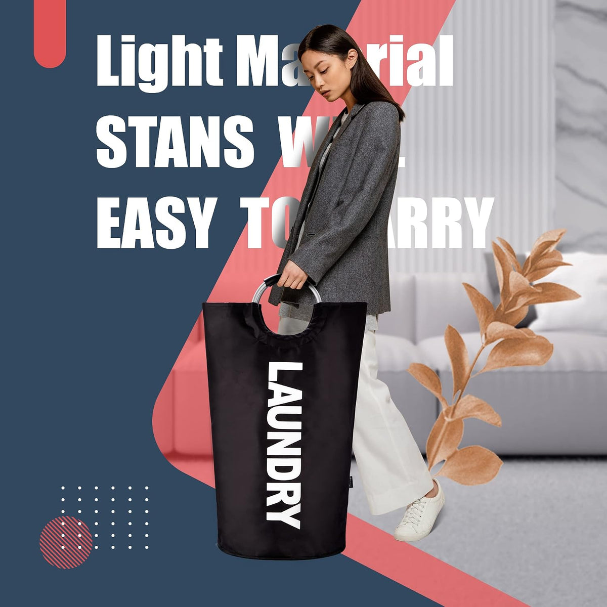 90L Light Laundry Basket (13 Colors), Waterproof Laundry Hamper, Laundry Bag with Padded Handles, Clothes Hamper, Collapsible Laundry Basket Easy Storage