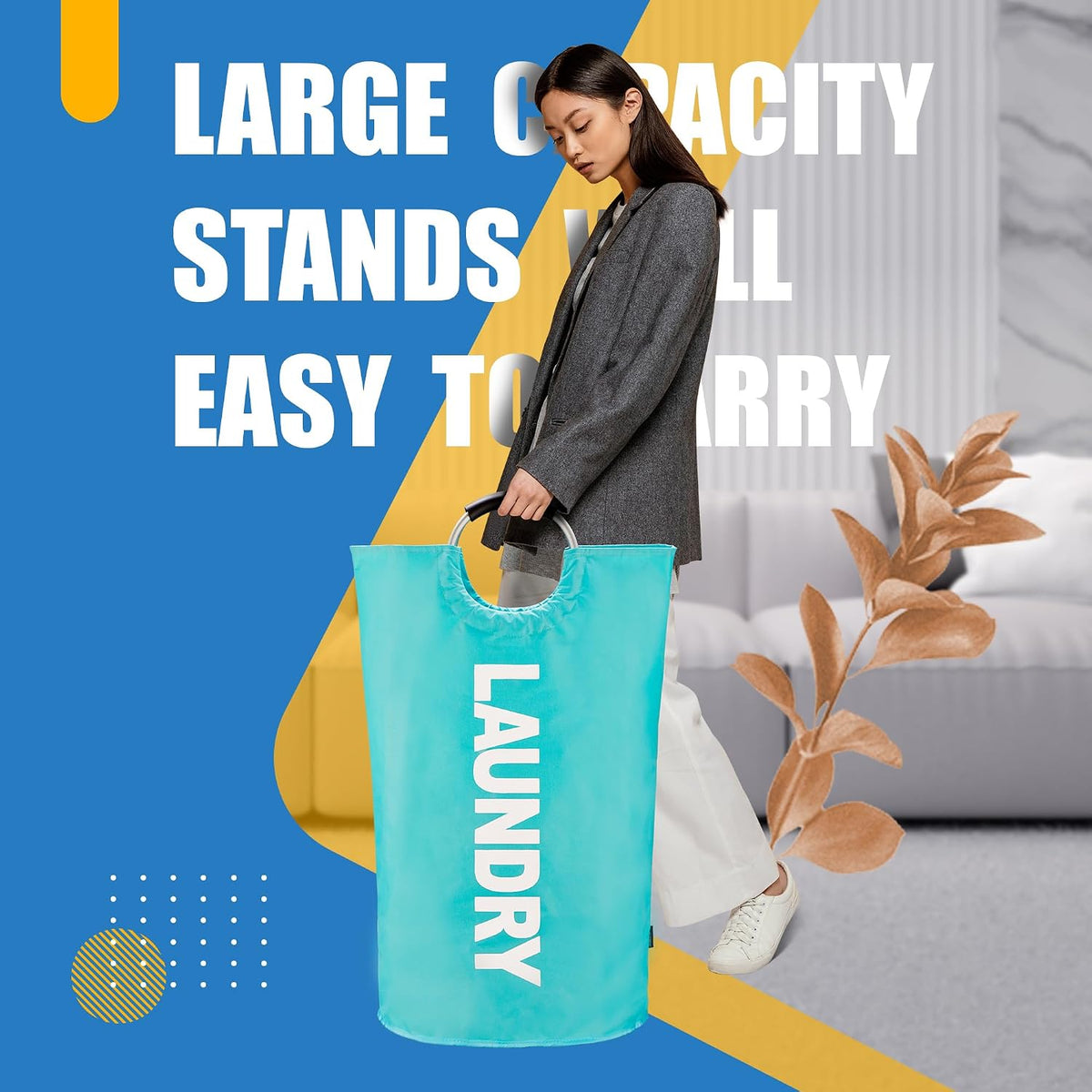 90L Light Laundry Basket (13 Colors), Waterproof Laundry Hamper, Laundry Bag with Padded Handles, Clothes Hamper, Collapsible Laundry Basket Easy Storage