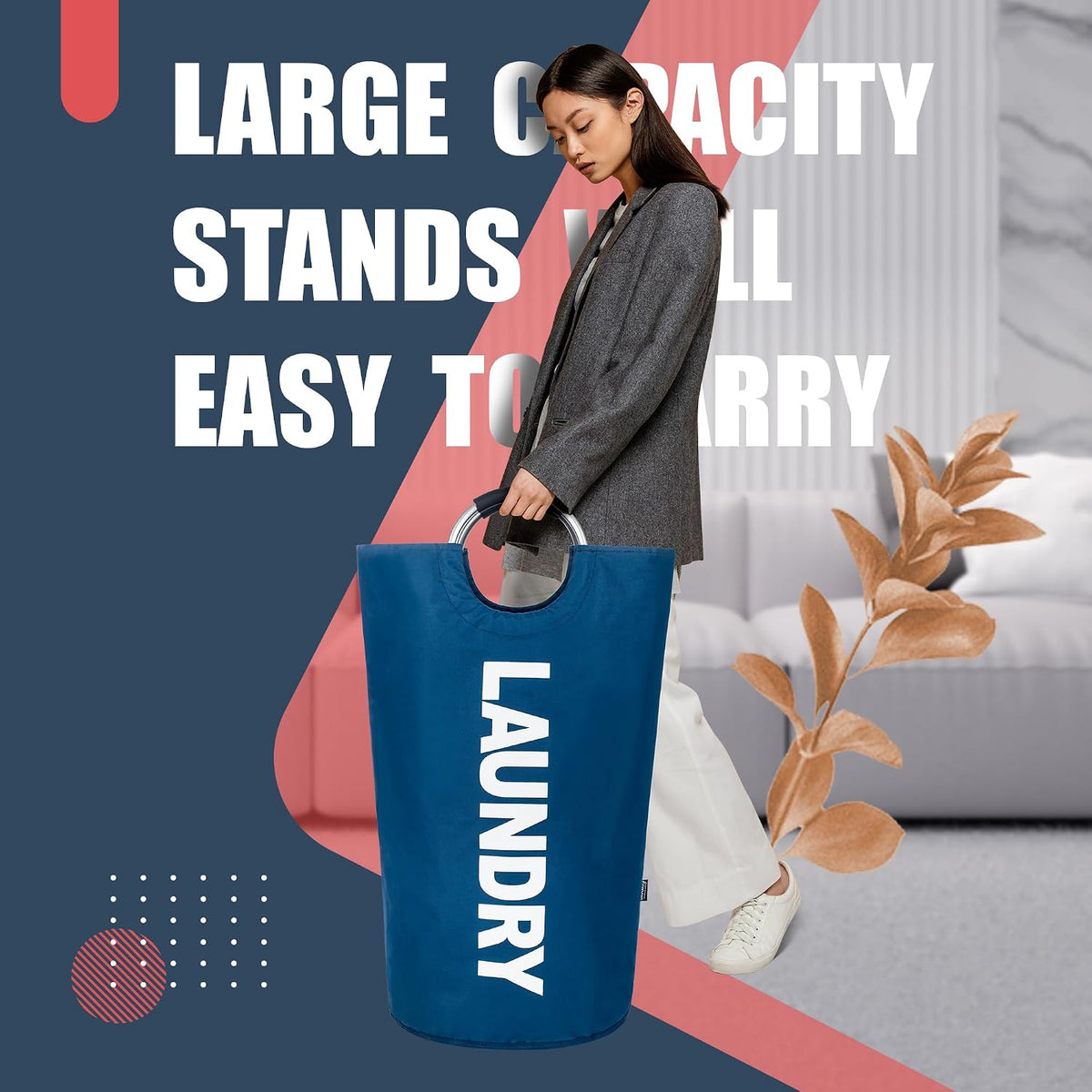90L Light Laundry Basket (13 Colors), Waterproof Laundry Hamper, Laundry Bag with Padded Handles, Clothes Hamper, Collapsible Laundry Basket Easy Storage