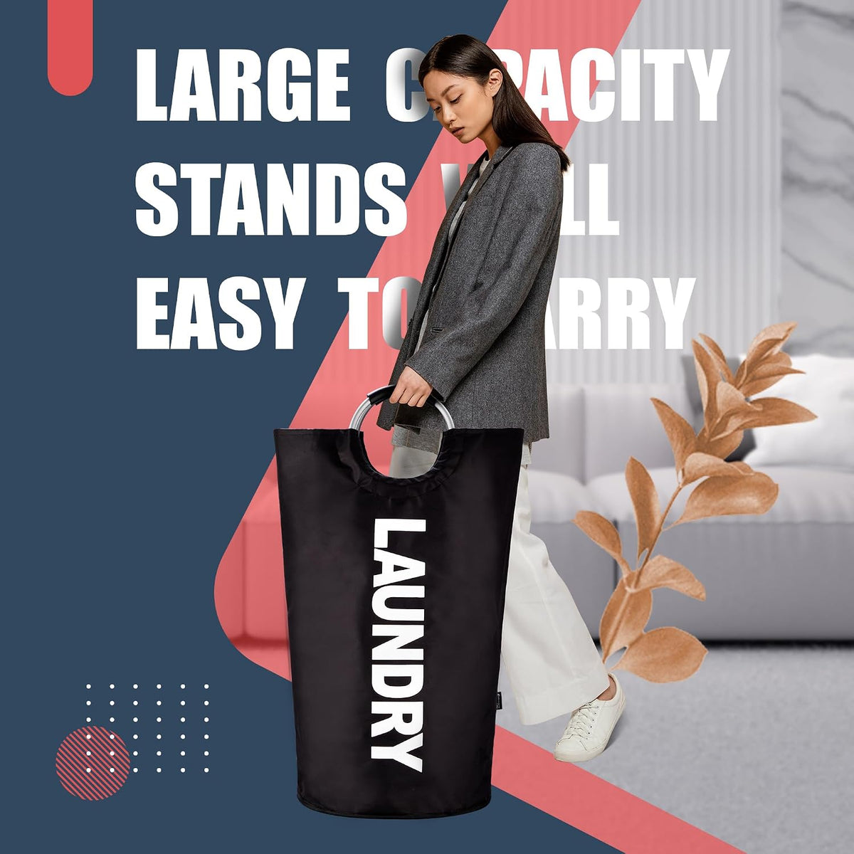 90L Light Laundry Basket (13 Colors), Waterproof Laundry Hamper, Laundry Bag with Padded Handles, Clothes Hamper, Collapsible Laundry Basket Easy Storage