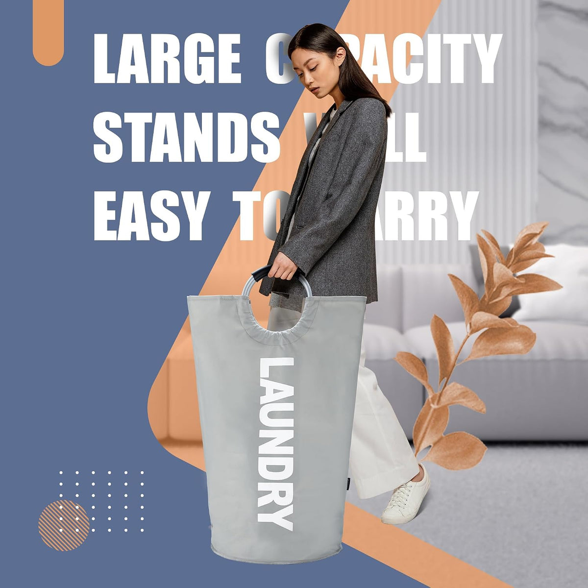 90L Light Laundry Basket (13 Colors), Waterproof Laundry Hamper, Laundry Bag with Padded Handles, Clothes Hamper, Collapsible Laundry Basket Easy Storage