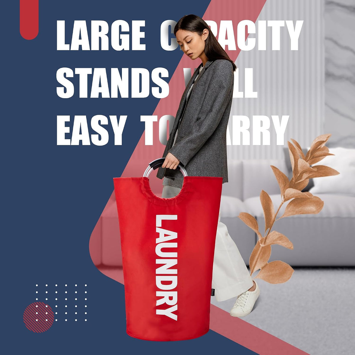 90L Light Laundry Basket (13 Colors), Waterproof Laundry Hamper, Laundry Bag with Padded Handles, Clothes Hamper, Collapsible Laundry Basket Easy Storage