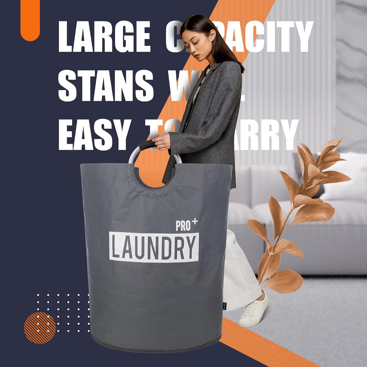 90L Light Laundry Basket (13 Colors), Waterproof Laundry Hamper, Laundry Bag with Padded Handles, Clothes Hamper, Collapsible Laundry Basket Easy Storage
