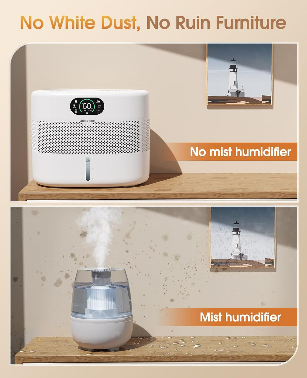 Stainless Steel Humidifier, Easy to Clean, Dishwasher Safe, Cool Mist Humidifiers for Bedroom