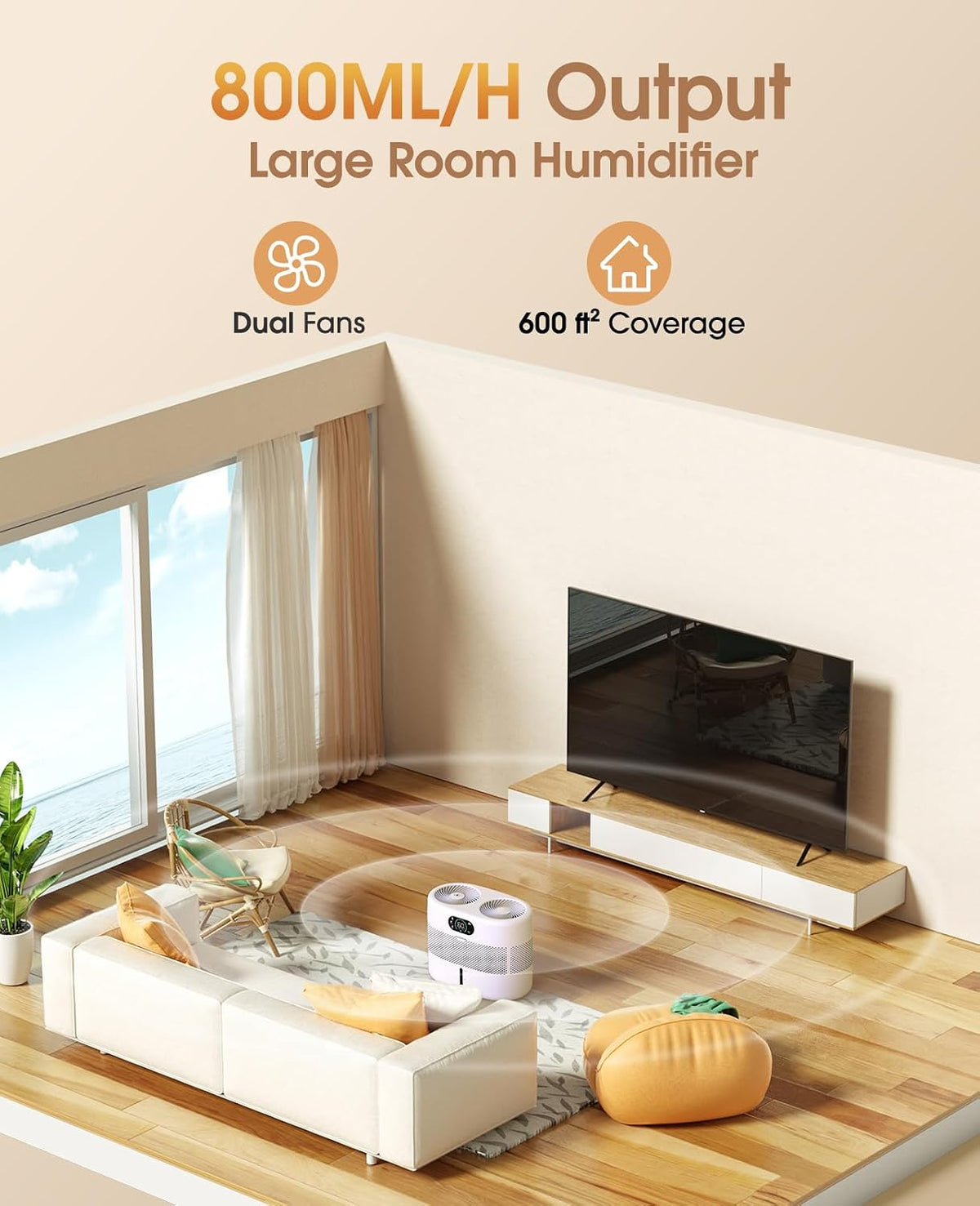 Stainless Steel Humidifier, Easy to Clean, Dishwasher Safe, Cool Mist Humidifiers for Bedroom