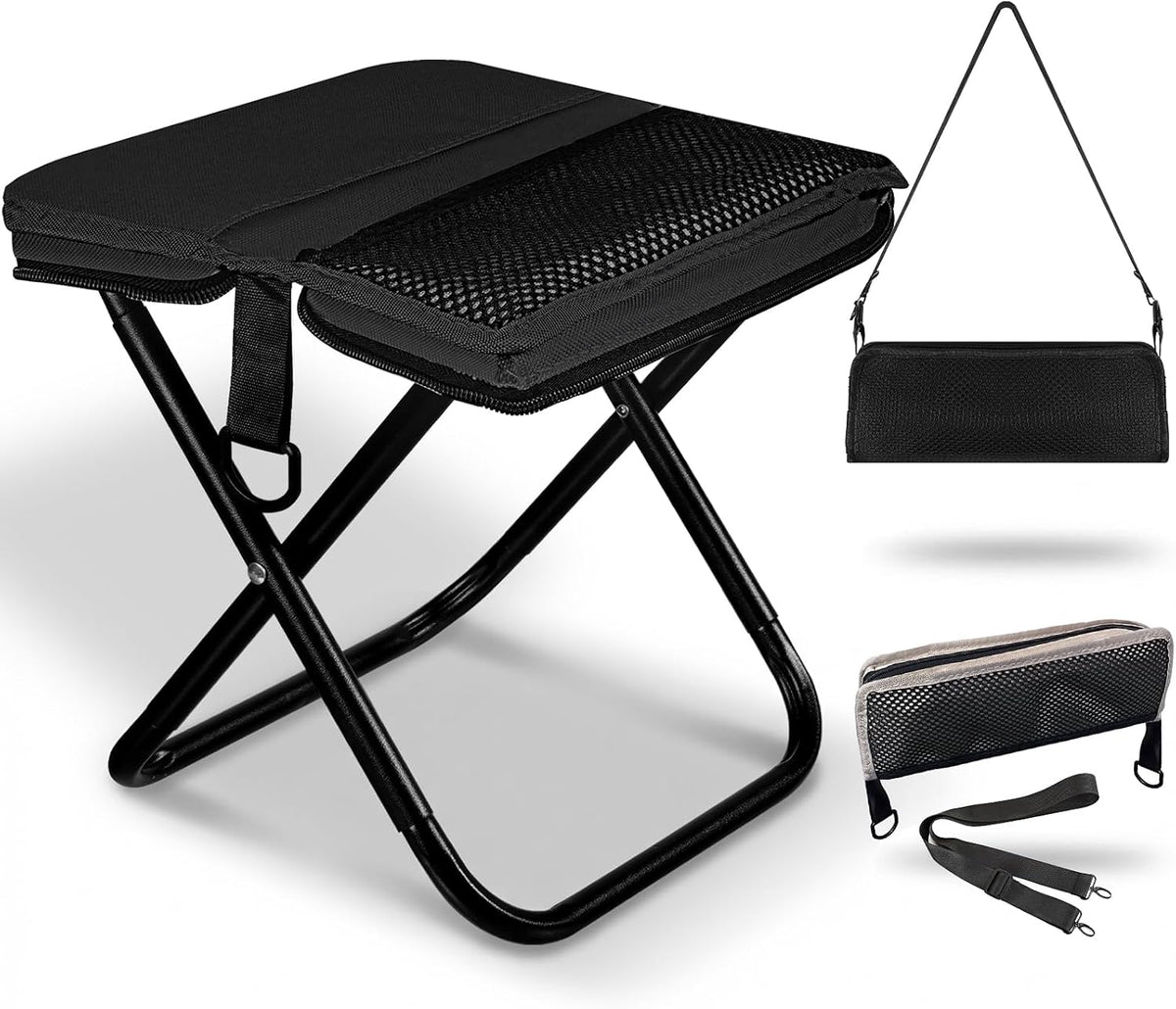 Foldable Backpack Stool, Portable Stool & Pocket Chair for Camping Hiking, 220LBS Capacity Ultralight Collapsible Seat, Quick Setup for Fishing Travel Outdoor Activities(Black)