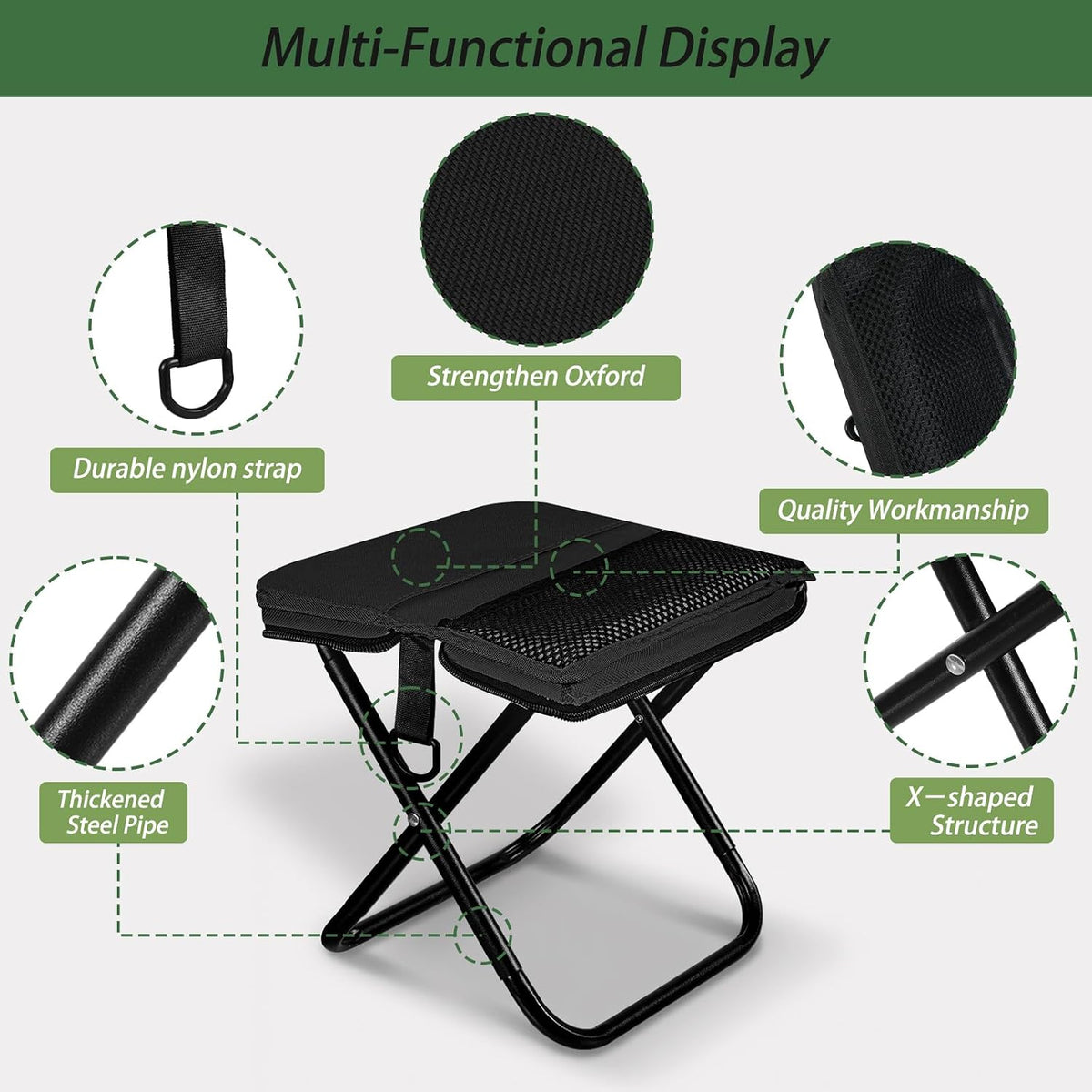 Foldable Backpack Stool, Portable Stool & Pocket Chair for Camping Hiking, 220LBS Capacity Ultralight Collapsible Seat, Quick Setup for Fishing Travel Outdoor Activities(Black)