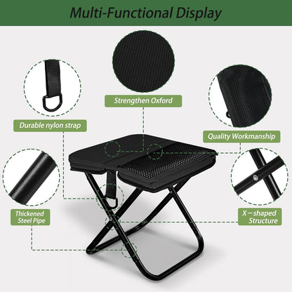 Foldable Backpack Stool, Portable Stool & Pocket Chair for Camping Hiking, 220LBS Capacity Ultralight Collapsible Seat, Quick Setup for Fishing Travel Outdoor Activities(Black)
