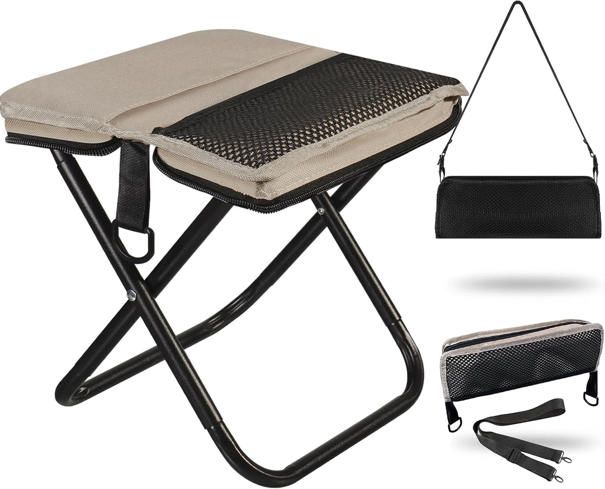 Foldable Backpack Stool, Portable Stool & Pocket Chair for Camping Hiking, 220LBS Capacity Ultralight Collapsible Seat, Quick Setup for Fishing Travel Outdoor Activities(Black)