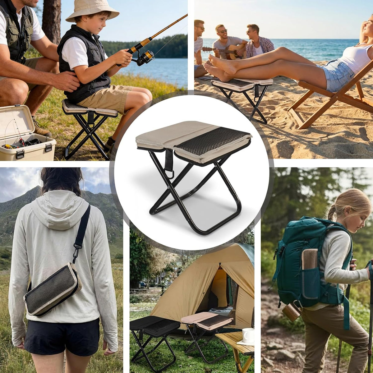 Foldable Backpack Stool, Portable Stool & Pocket Chair for Camping Hiking, 220LBS Capacity Ultralight Collapsible Seat, Quick Setup for Fishing Travel Outdoor Activities(Black)